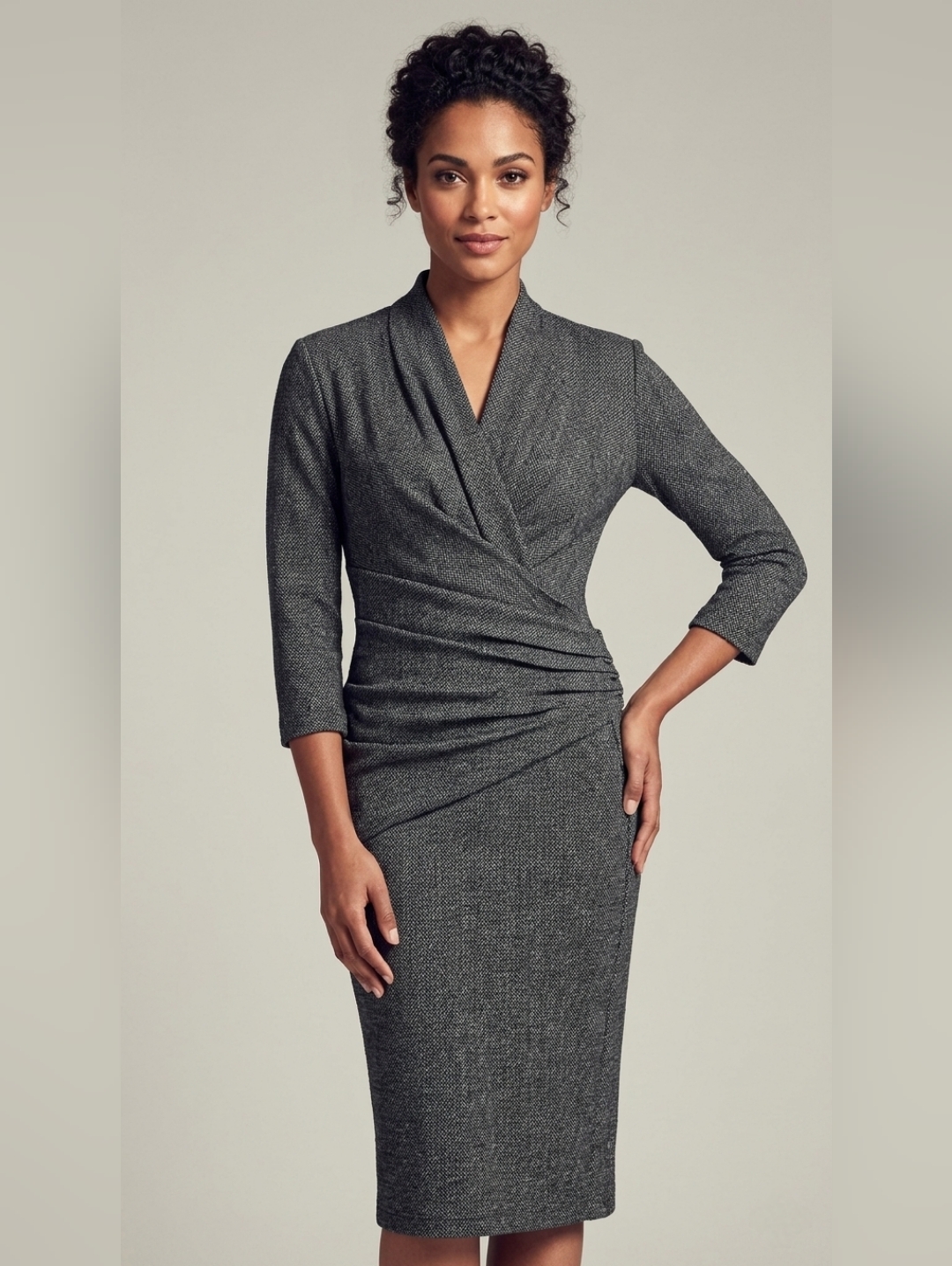 Nwt Mm. Lafleur Casey In Grey Black Houndstooth Ruched Faux Wrap Jersey Dress Xl